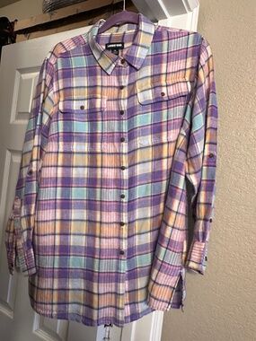 Lands' End Women's Plus Size 1X Linen Button Front Utility Tunic Top